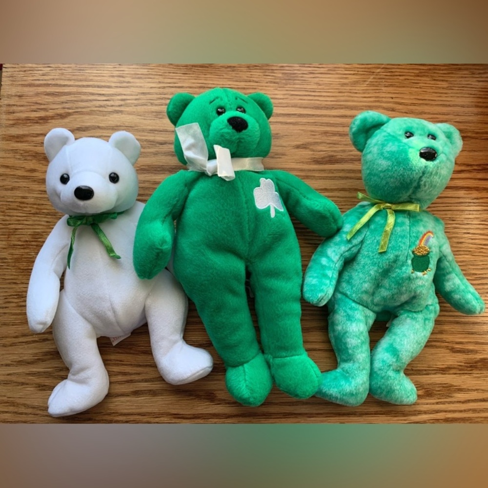 Ty Beanie Babies Erin, Lucky, White Bear 1997 Collectible Bears Lot